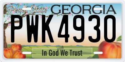 GA license plate PWK4930