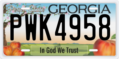GA license plate PWK4958