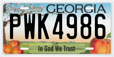 GA license plate PWK4986