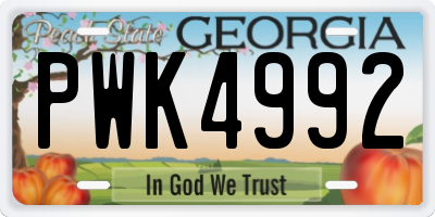 GA license plate PWK4992
