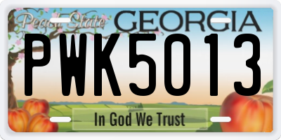 GA license plate PWK5013