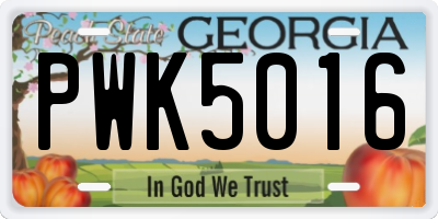 GA license plate PWK5016