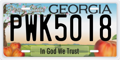 GA license plate PWK5018