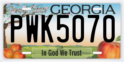 GA license plate PWK5070