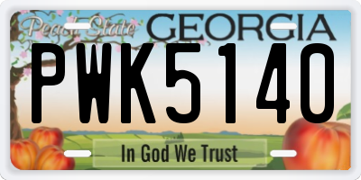 GA license plate PWK5140