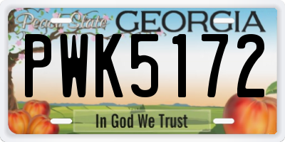 GA license plate PWK5172