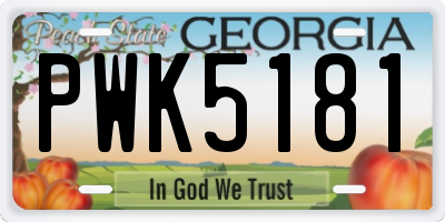 GA license plate PWK5181