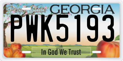 GA license plate PWK5193