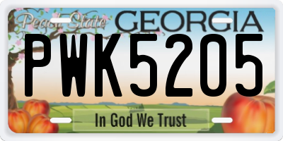 GA license plate PWK5205