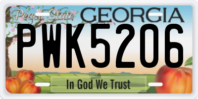 GA license plate PWK5206