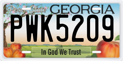 GA license plate PWK5209