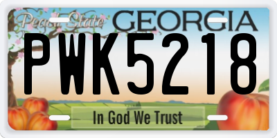 GA license plate PWK5218