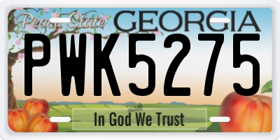 GA license plate PWK5275