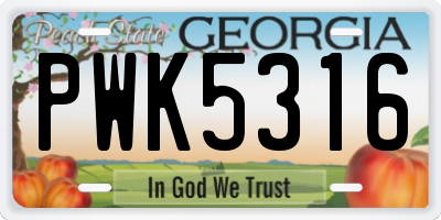 GA license plate PWK5316