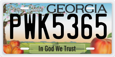 GA license plate PWK5365