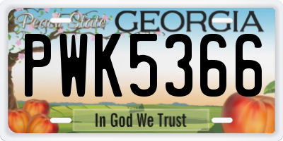 GA license plate PWK5366