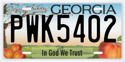 GA license plate PWK5402