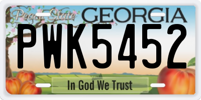 GA license plate PWK5452