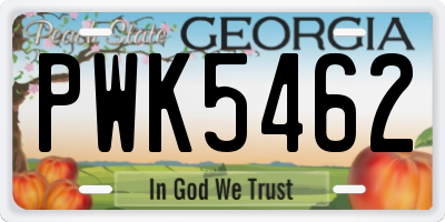 GA license plate PWK5462