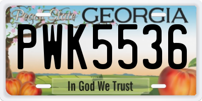 GA license plate PWK5536