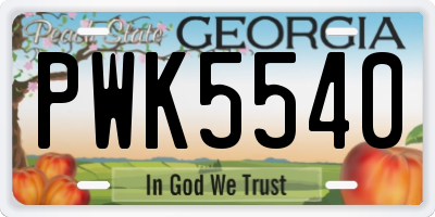 GA license plate PWK5540