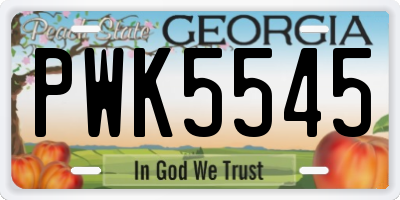 GA license plate PWK5545