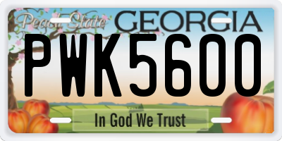 GA license plate PWK5600