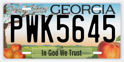 GA license plate PWK5645