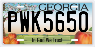 GA license plate PWK5650