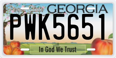 GA license plate PWK5651