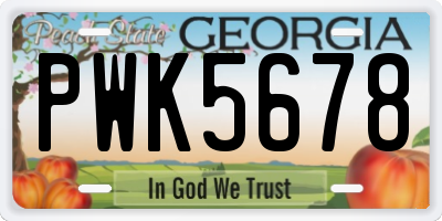 GA license plate PWK5678
