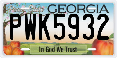GA license plate PWK5932