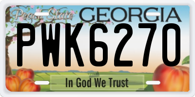 GA license plate PWK6270