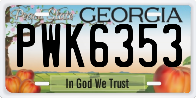 GA license plate PWK6353