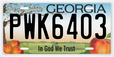 GA license plate PWK6403