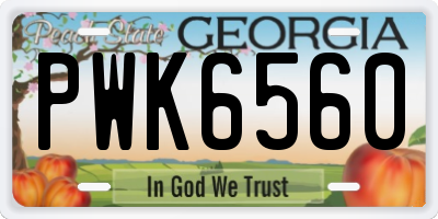 GA license plate PWK6560
