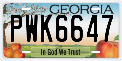GA license plate PWK6647