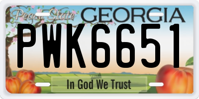 GA license plate PWK6651