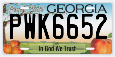 GA license plate PWK6652