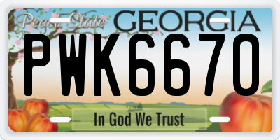 GA license plate PWK6670