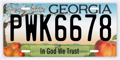 GA license plate PWK6678