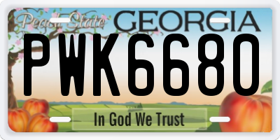 GA license plate PWK6680