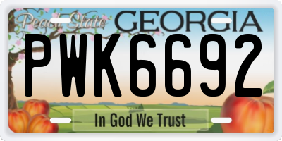 GA license plate PWK6692