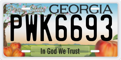 GA license plate PWK6693