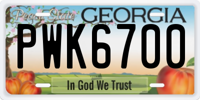 GA license plate PWK6700