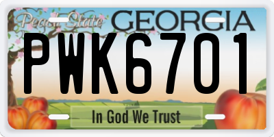GA license plate PWK6701