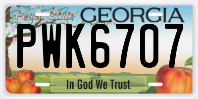 GA license plate PWK6707