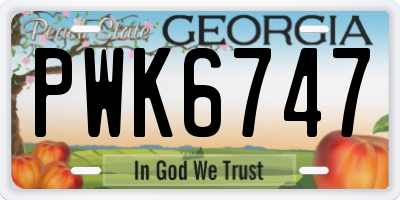 GA license plate PWK6747