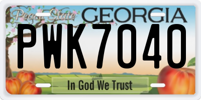 GA license plate PWK7040