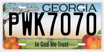 GA license plate PWK7070